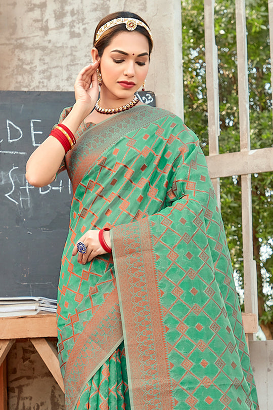 Pine Green Organza Saree