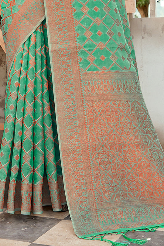 Pine Green Organza Saree