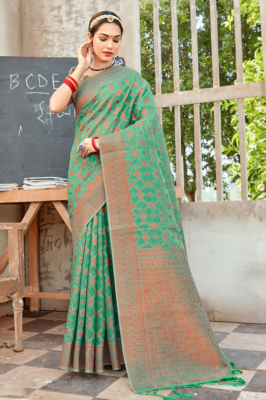 Pine Green Organza Saree