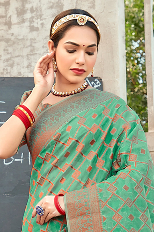 Pine Green Organza Saree