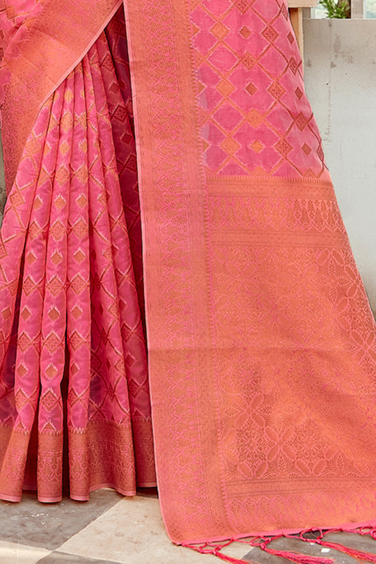 Thulian Pink Organza Saree