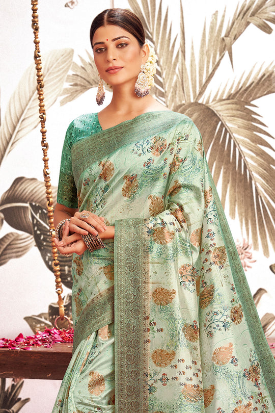 Fern Green Silk Digital Print Saree