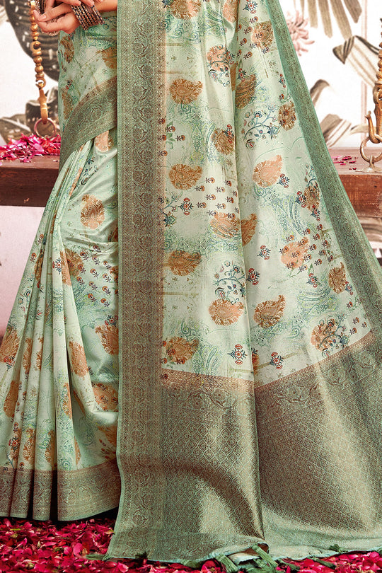 Fern Green Silk Digital Print Saree