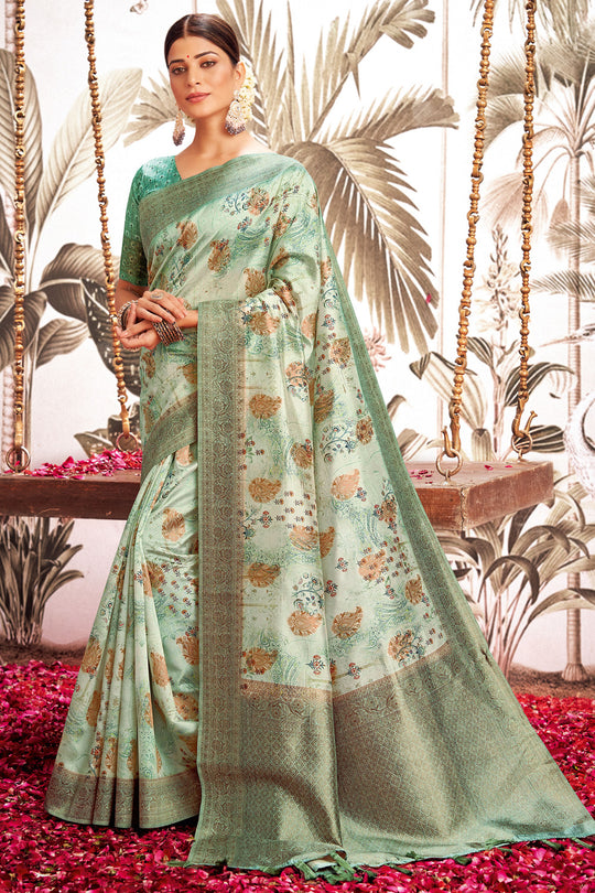 Fern Green Silk Digital Print Saree