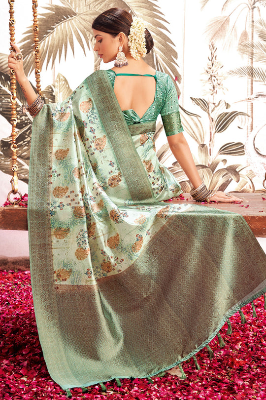 Fern Green Silk Digital Print Saree