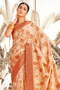 Sepia Beige Silk Digital Print Saree