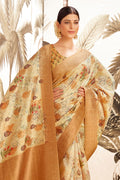 Tan Beige Silk Digital Print Saree