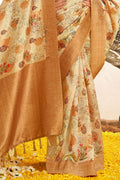 Tan Beige Silk Digital Print Saree