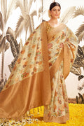 Tan Beige Silk Digital Print Saree