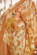 Tan Beige Silk Digital Print Saree