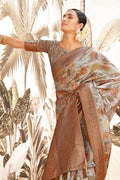Coin Grey Silk Digital Print Saree