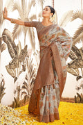 Coin Grey Silk Digital Print Saree
