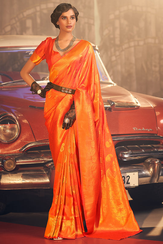 Princeton Orange Silk Saree