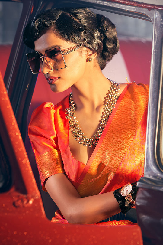 Princeton Orange Silk Saree