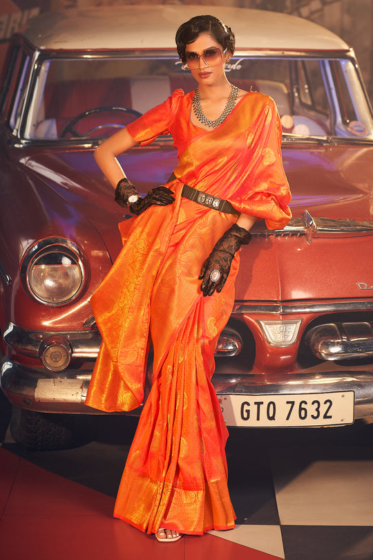 Princeton Orange Silk Saree