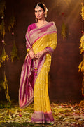 Yellow And Pink Georgette Saree
