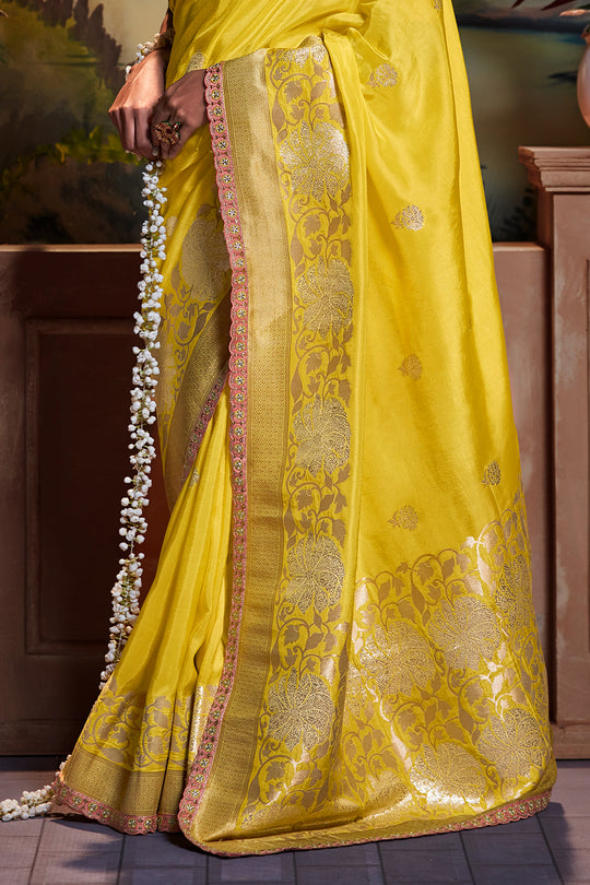 Lemon Yellow Dola Silk Saree