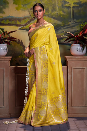 Lemon Yellow Dola Silk Saree