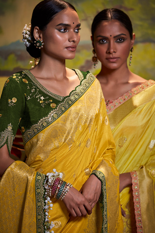 Lemon Yellow Dola Silk Saree