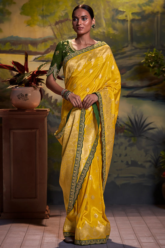 Turmeric Yellow Dola Silk Saree