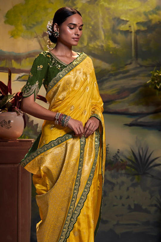 Turmeric Yellow Dola Silk Saree