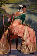 Peach And Teal Dola Silk Saree
