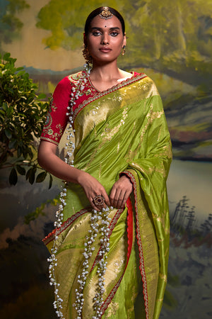 Forest Green Dola Silk Saree