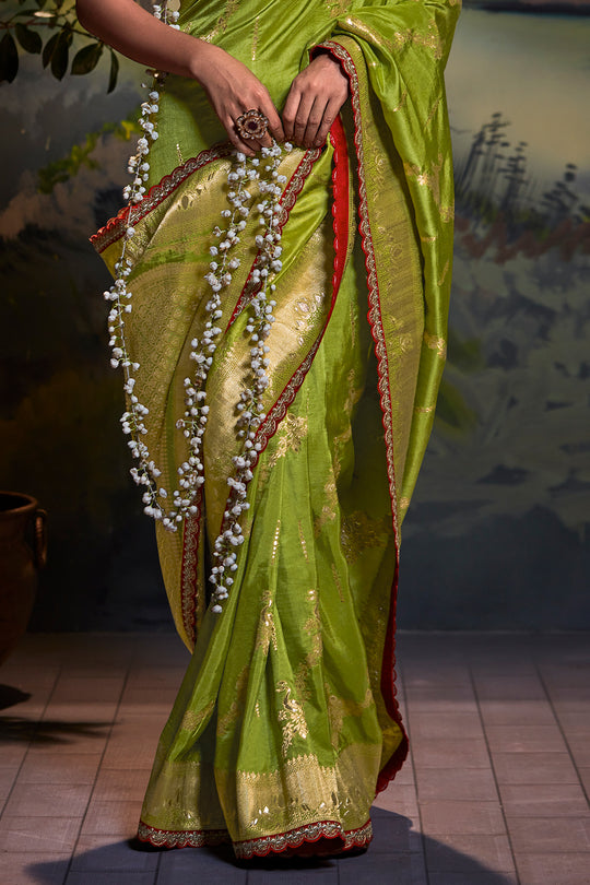 Forest Green Dola Silk Saree