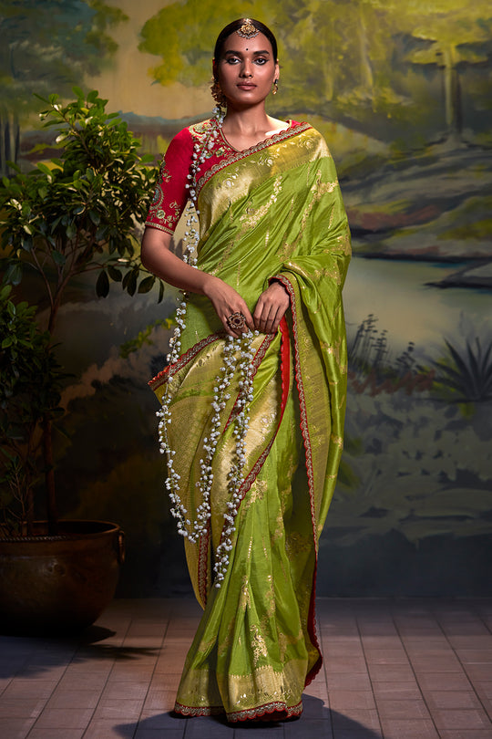 Forest Green Dola Silk Saree