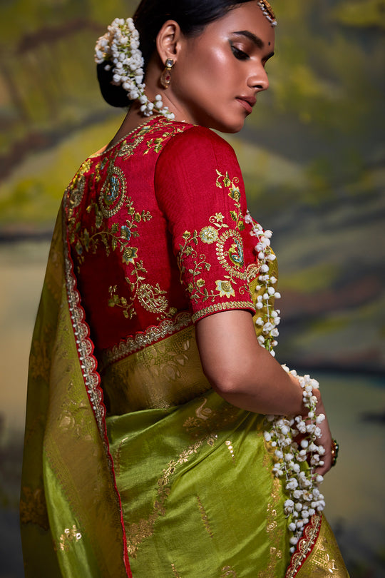 Forest Green Dola Silk Saree