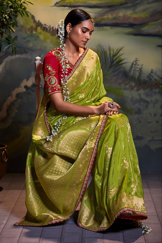 Forest Green Dola Silk Saree