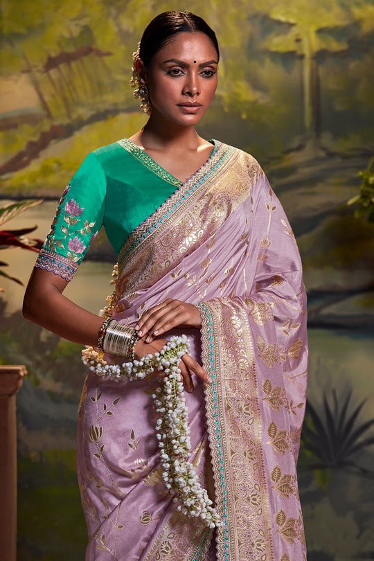Lilac Purple Dola Silk Saree