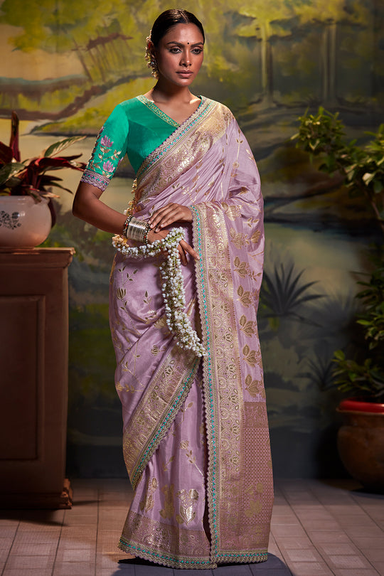 Lilac Purple Dola Silk Saree