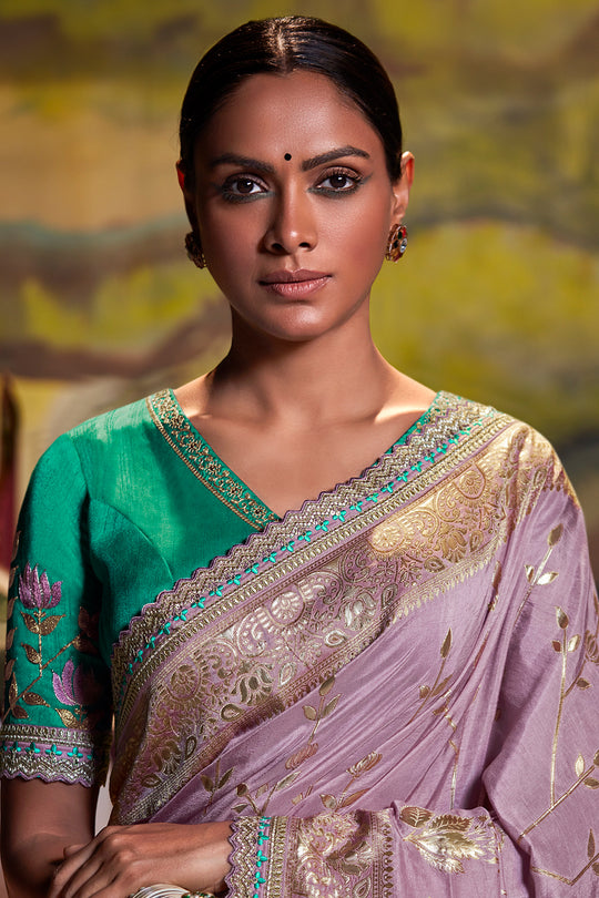 Lilac Purple Dola Silk Saree