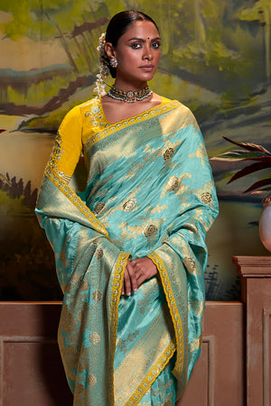 Powder Blue Dola Silk Saree