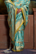 Powder Blue Dola Silk Saree