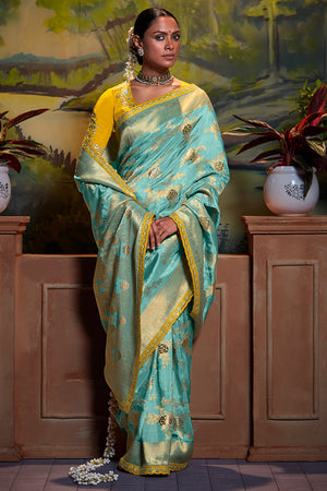 Powder Blue Dola Silk Saree