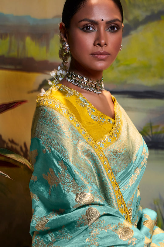 Powder Blue Dola Silk Saree