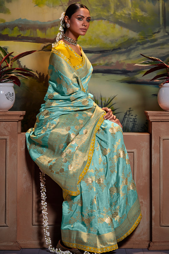 Powder Blue Dola Silk Saree