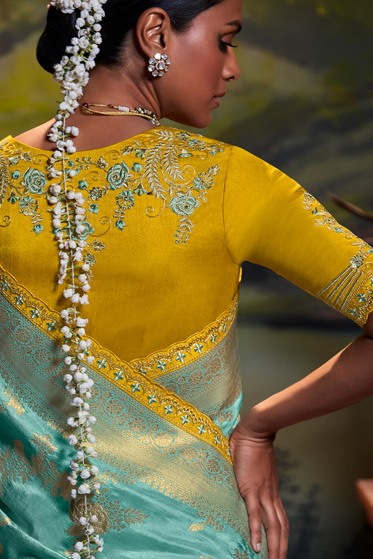 Powder Blue Dola Silk Saree