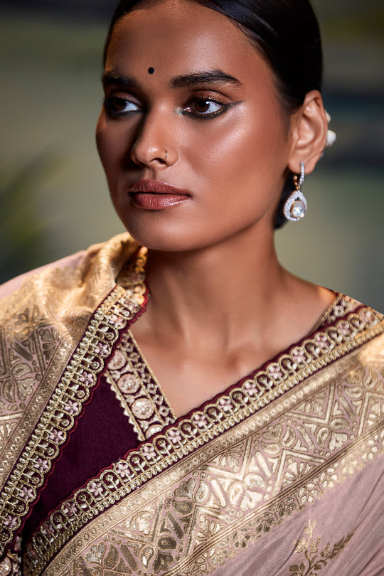 Tan Beige Dola Silk Saree