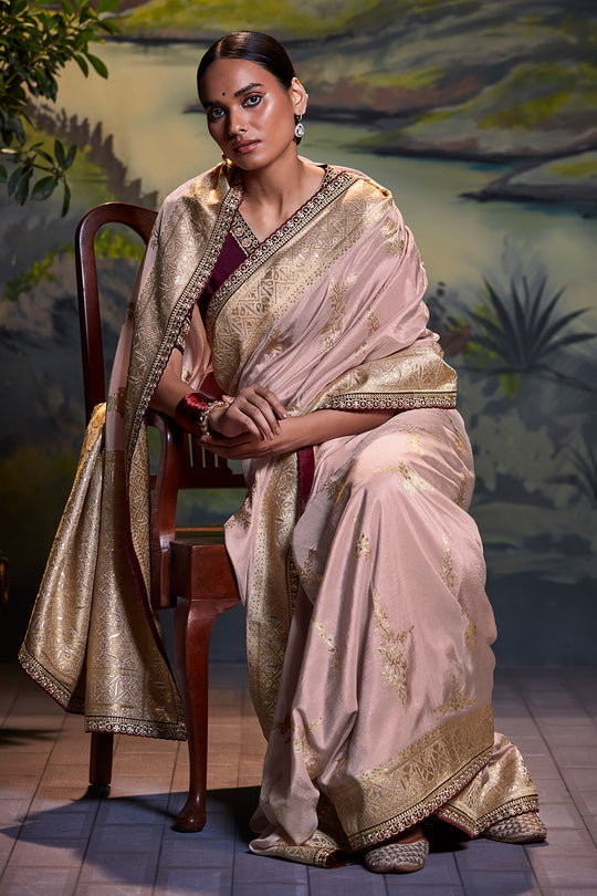 Tan Beige Dola Silk Saree