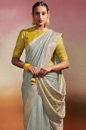 Powder Blue Dola Silk Saree