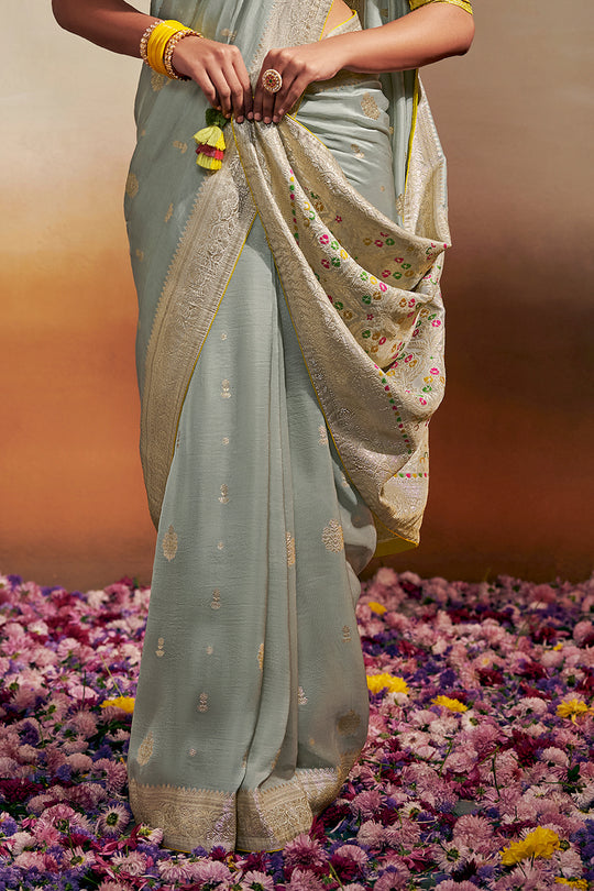Powder Blue Dola Silk Saree