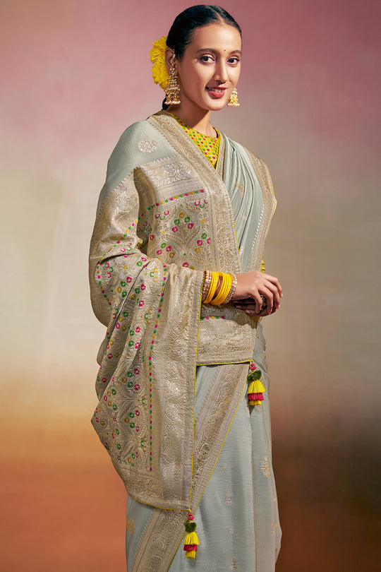 Powder Blue Dola Silk Saree