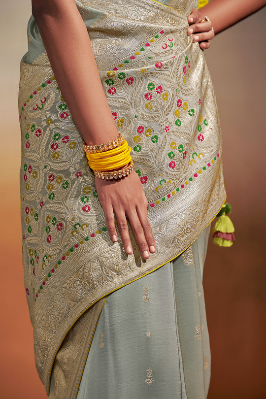 Powder Blue Dola Silk Saree