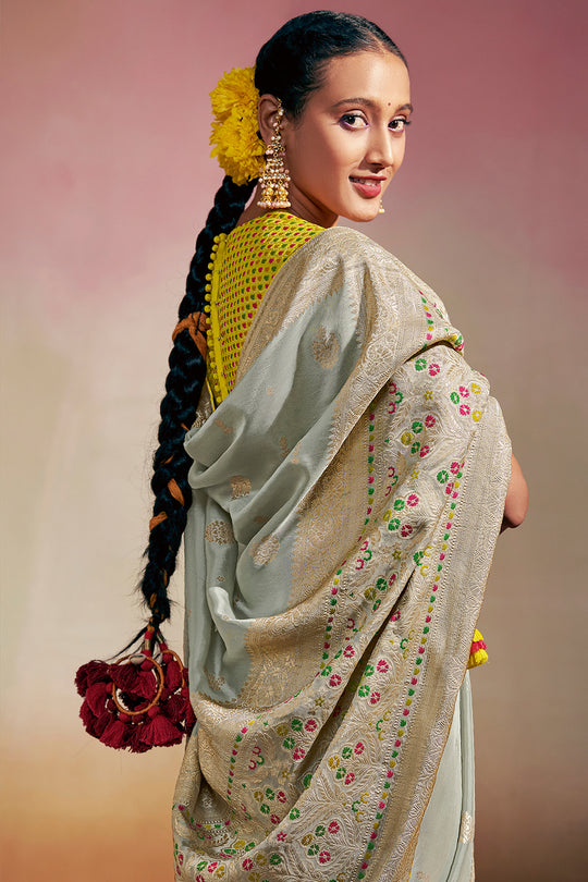 Powder Blue Dola Silk Saree