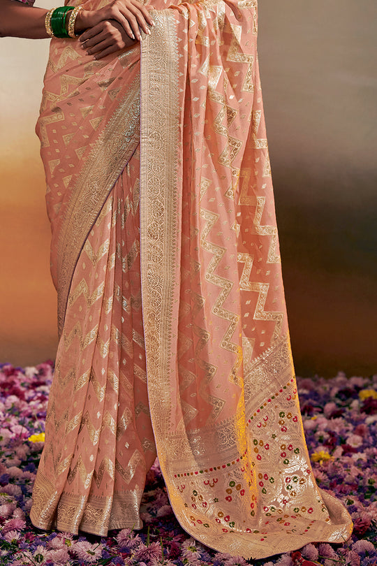 Cantaloupe Peach Dola Silk Saree