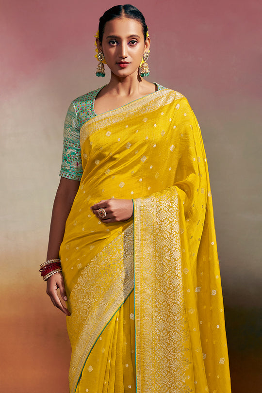 Lemon Yellow Dola Silk Saree