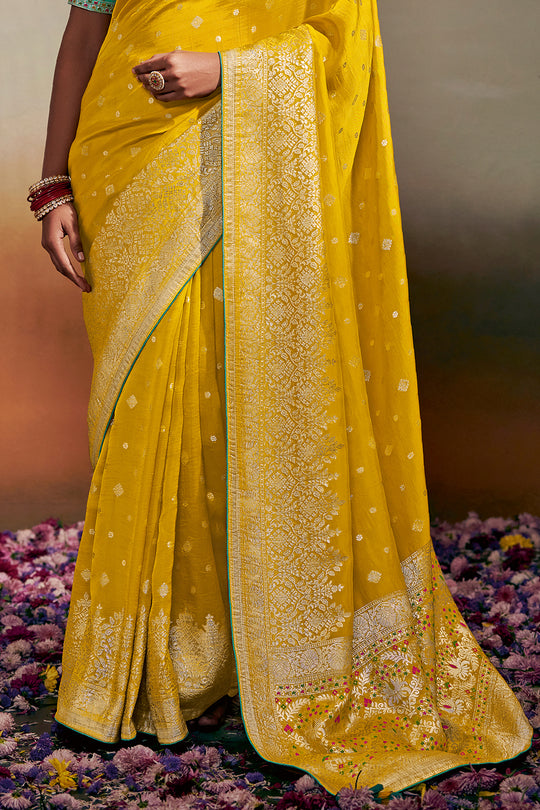 Lemon Yellow Dola Silk Saree